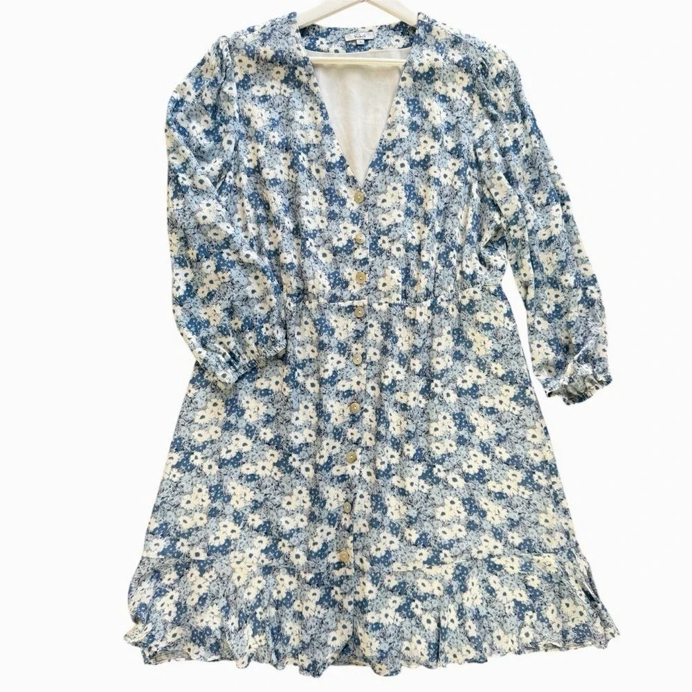 Rails Womens Elsie Blue Jasmine Boho Floral Prairie Mini Dress Size L Cottage‎